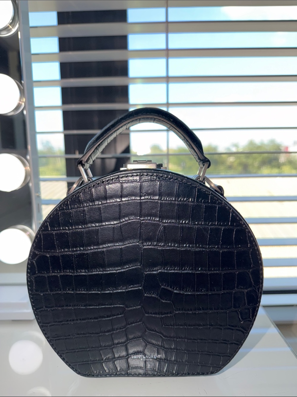 Yves Saint Laurent Black Croc-Embossed Mini Top-Handle Bag - Picture 6 of 6